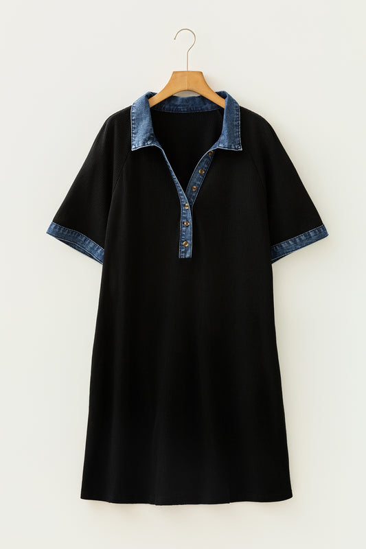 Denim Collar Short Sleeve Plus Size Dress