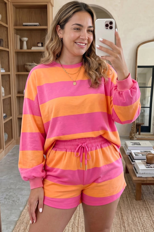 Pink Stripe Plus Size Short Set