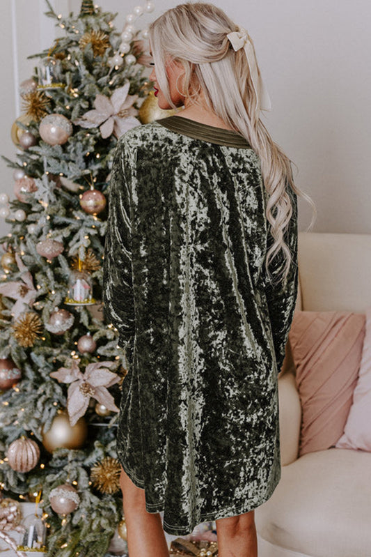 Velvet Long Sleeve Dress with Pockets