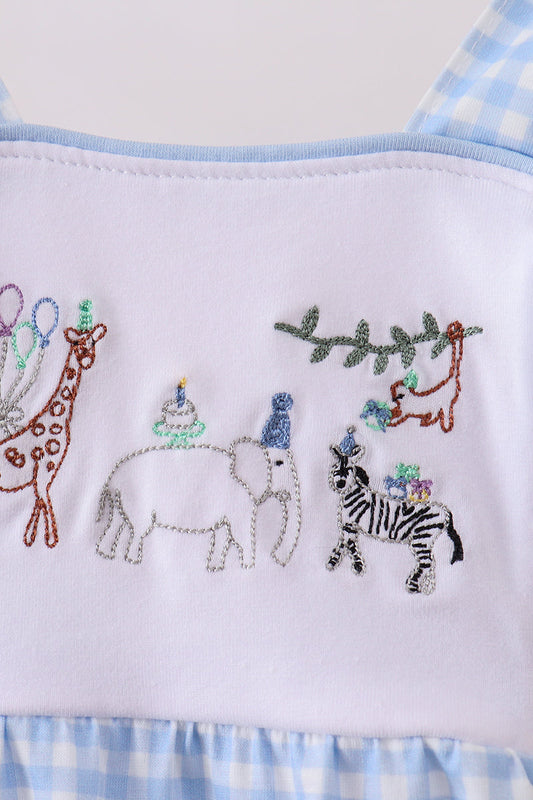 Gingham Animal Embroidered Bubble