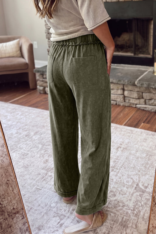 Jungle Green Flare Drawstring Pants