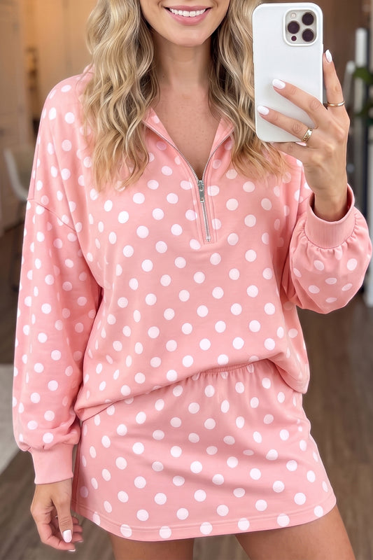Polka Dot Long Sleeve Top w/Skort Set
