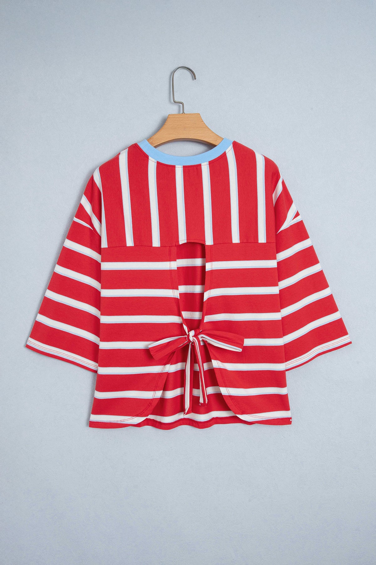 Red Striped Bow Tie Hollowed Shirt