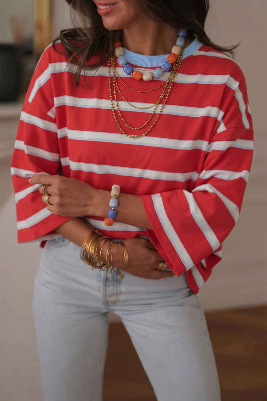 Red Striped Bow Tie Hollowed Shirt