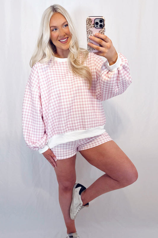 Plaid Baggy Pullover w/Shorts Set