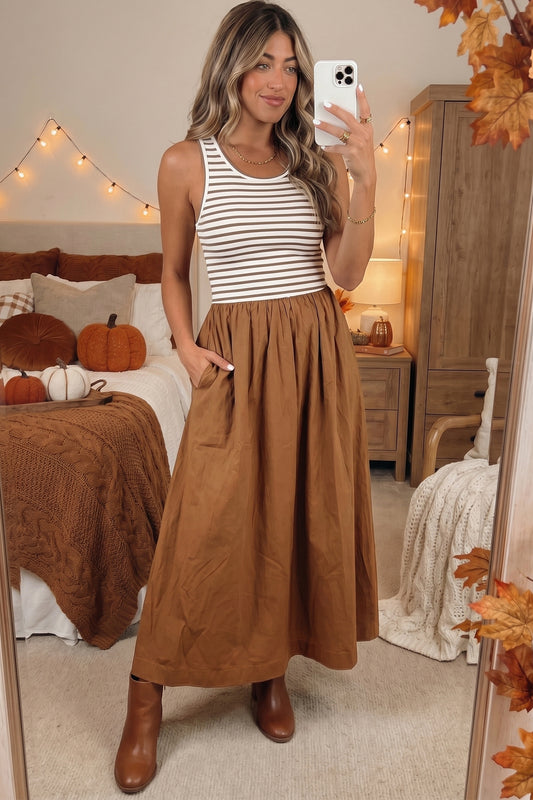 Striped Sleeveless Casual Long Dress