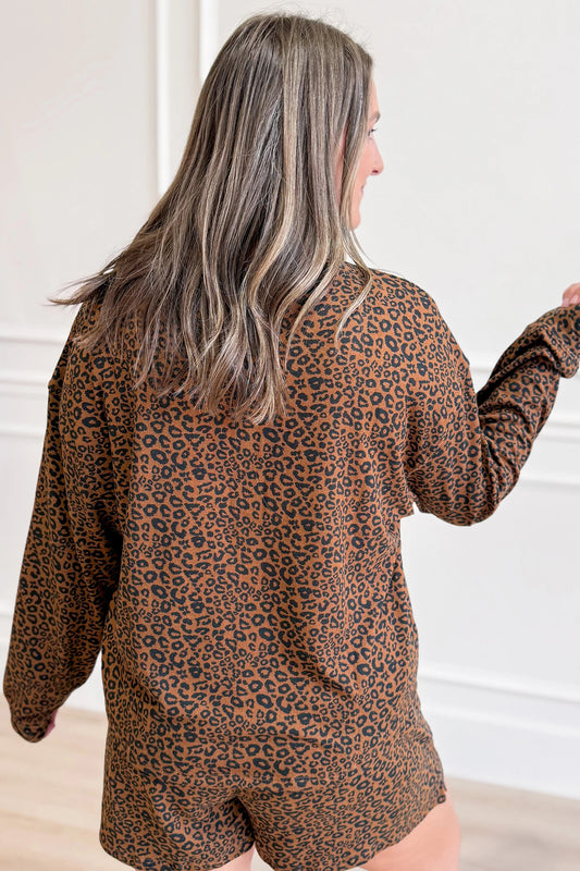 Leopard Print Henley Top w/Shorts Set