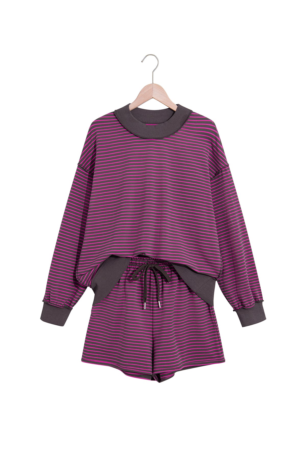 Striped Mock Neck Pullover w/ Shorts Set