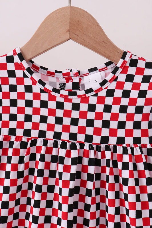 Checkered GA Bulldog Ruffle Dress