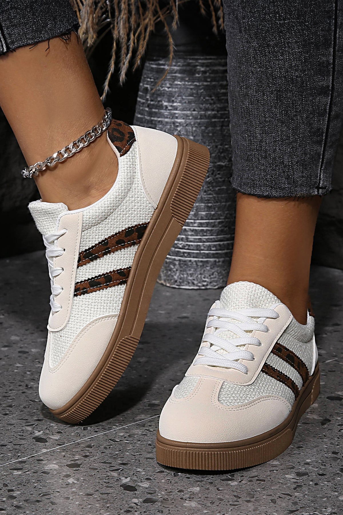 Leopard Patchwork Flat Sneakers