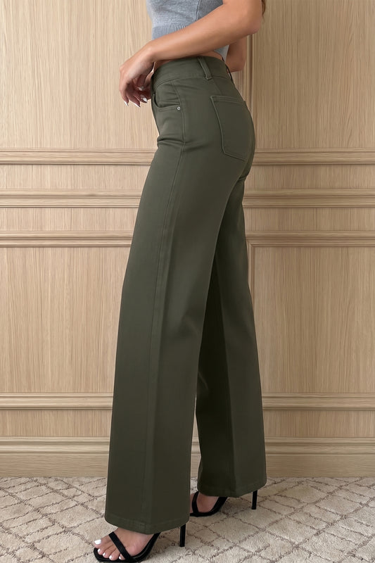 2-Button High Waist Wide Leg Jeans