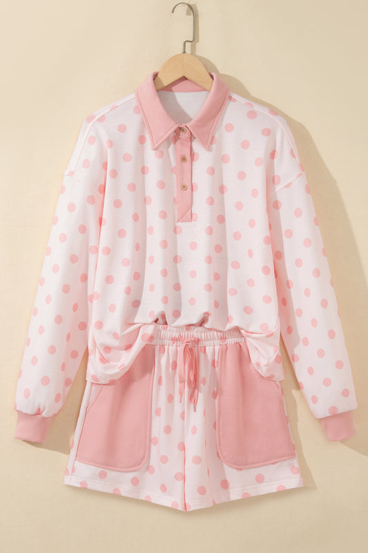 Polka Dot Loose Pullover Shorts Set