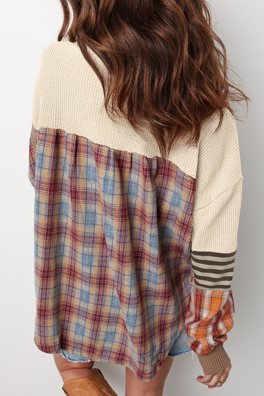 Waffle Plaid Henley Knit Top