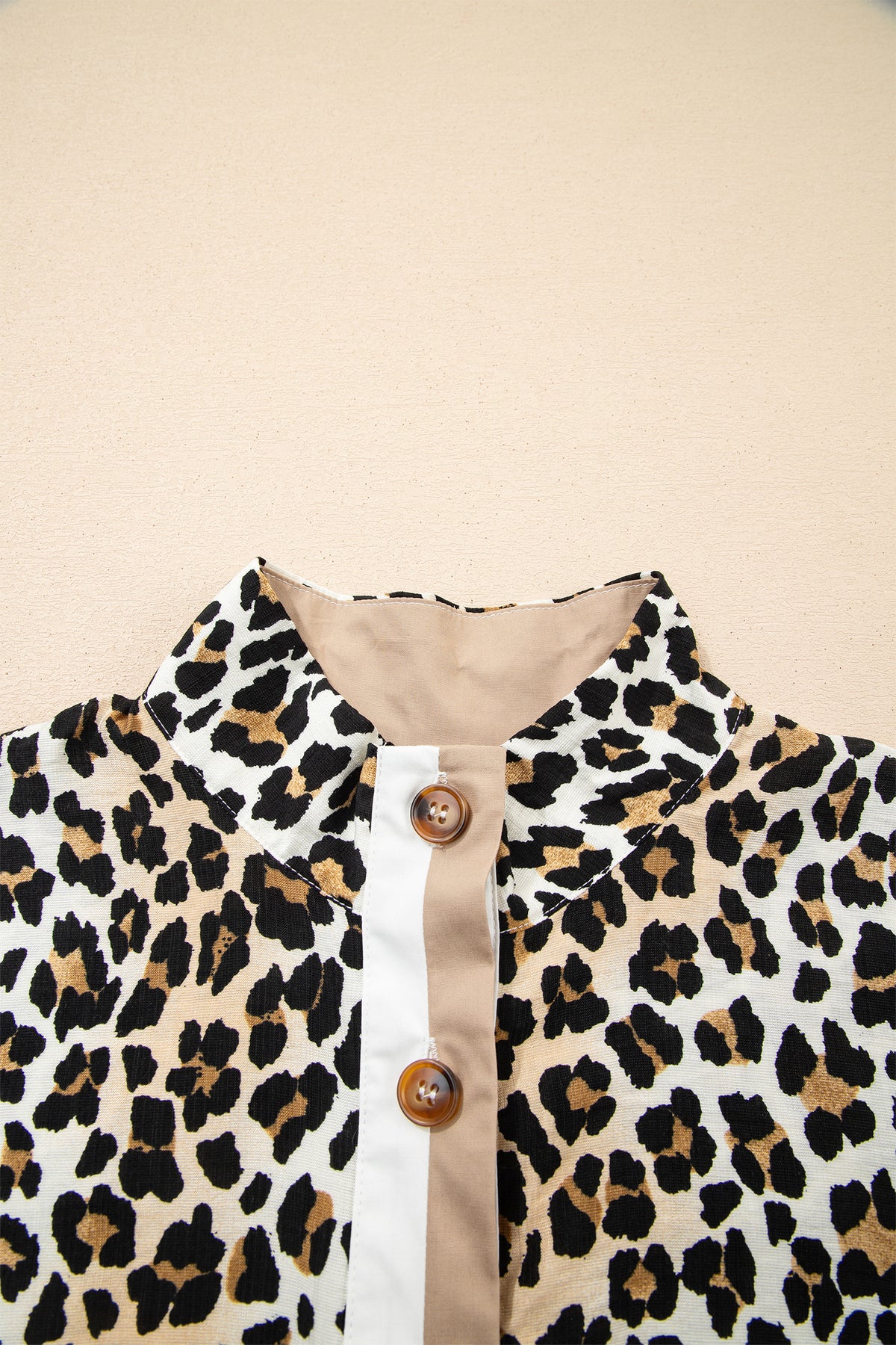 Short Sleeve Leopard Mini Dress with Pockets