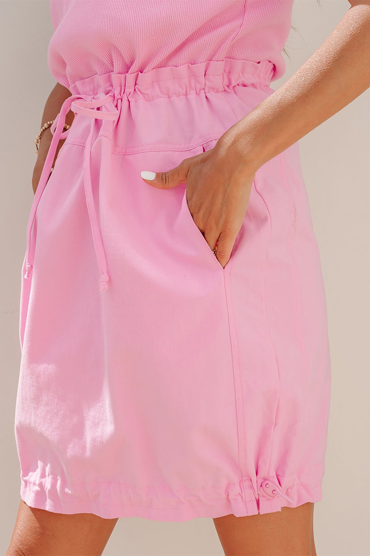 Cuffed Short Sleeve Drawstring Mini Dress