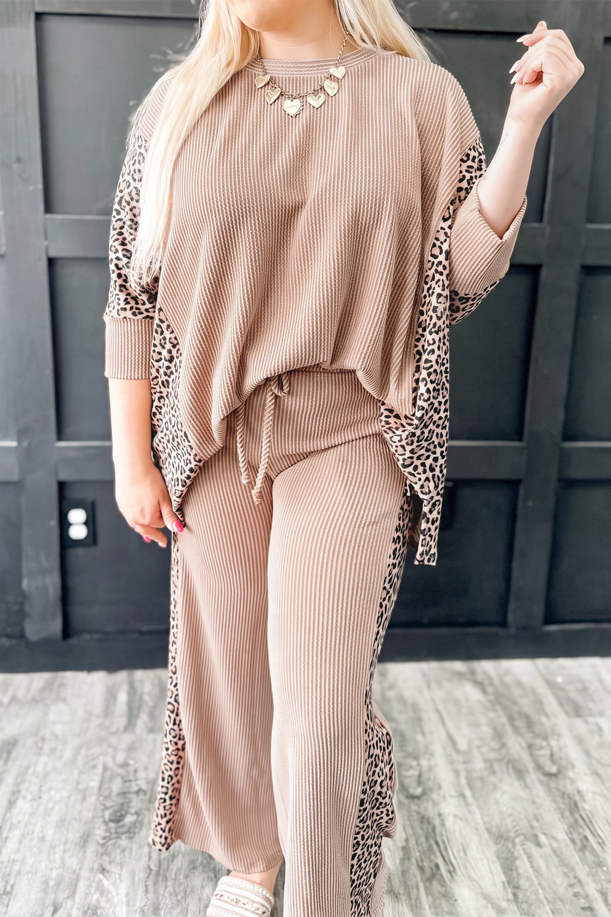 Leopard Print Long Sleeve Top w/ Pant Set