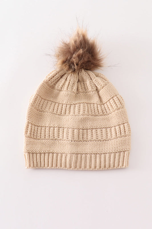 Beige PomPom Beanie