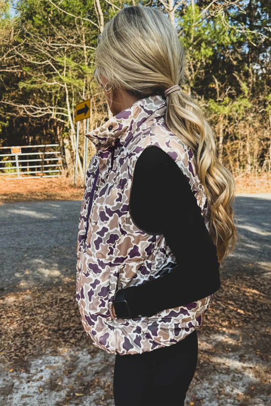 Camouflage Puffer Zip-Up Vest