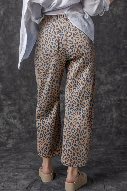 Leopard Pocketed Barrel Jeans