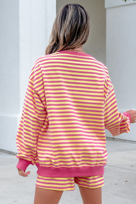 Stripe Long Sleeve Top w/ Shorts Set