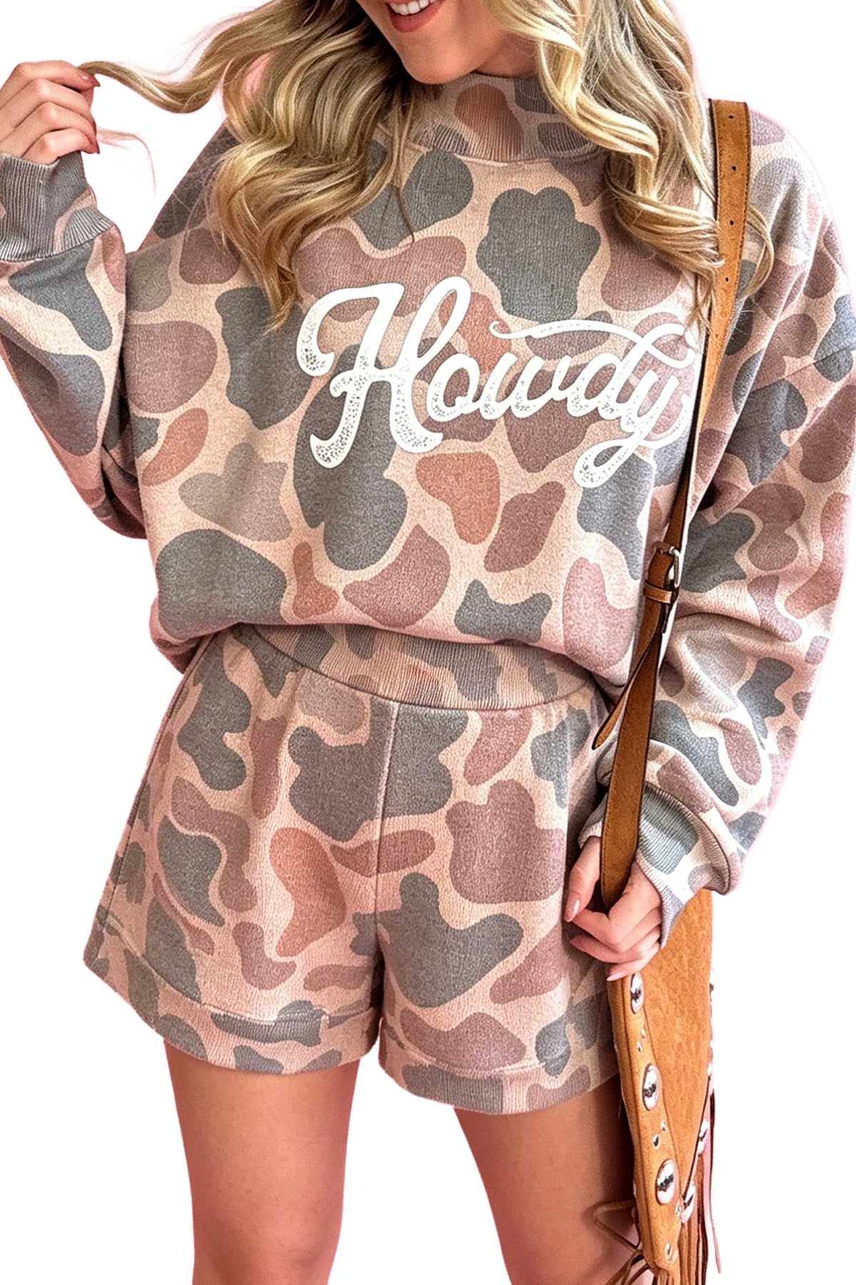 "Howdy" Camouflage Long Sleeve Top and Shorts Set