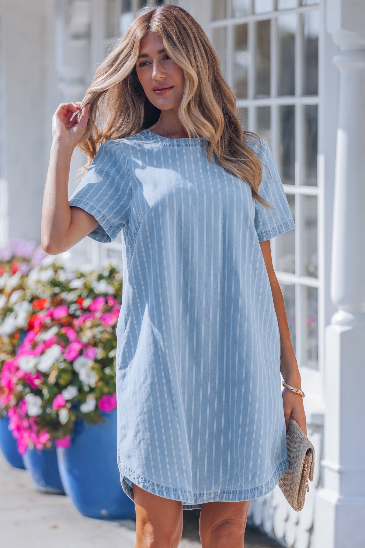 Stripe T-Shirt Denim Mini Dress