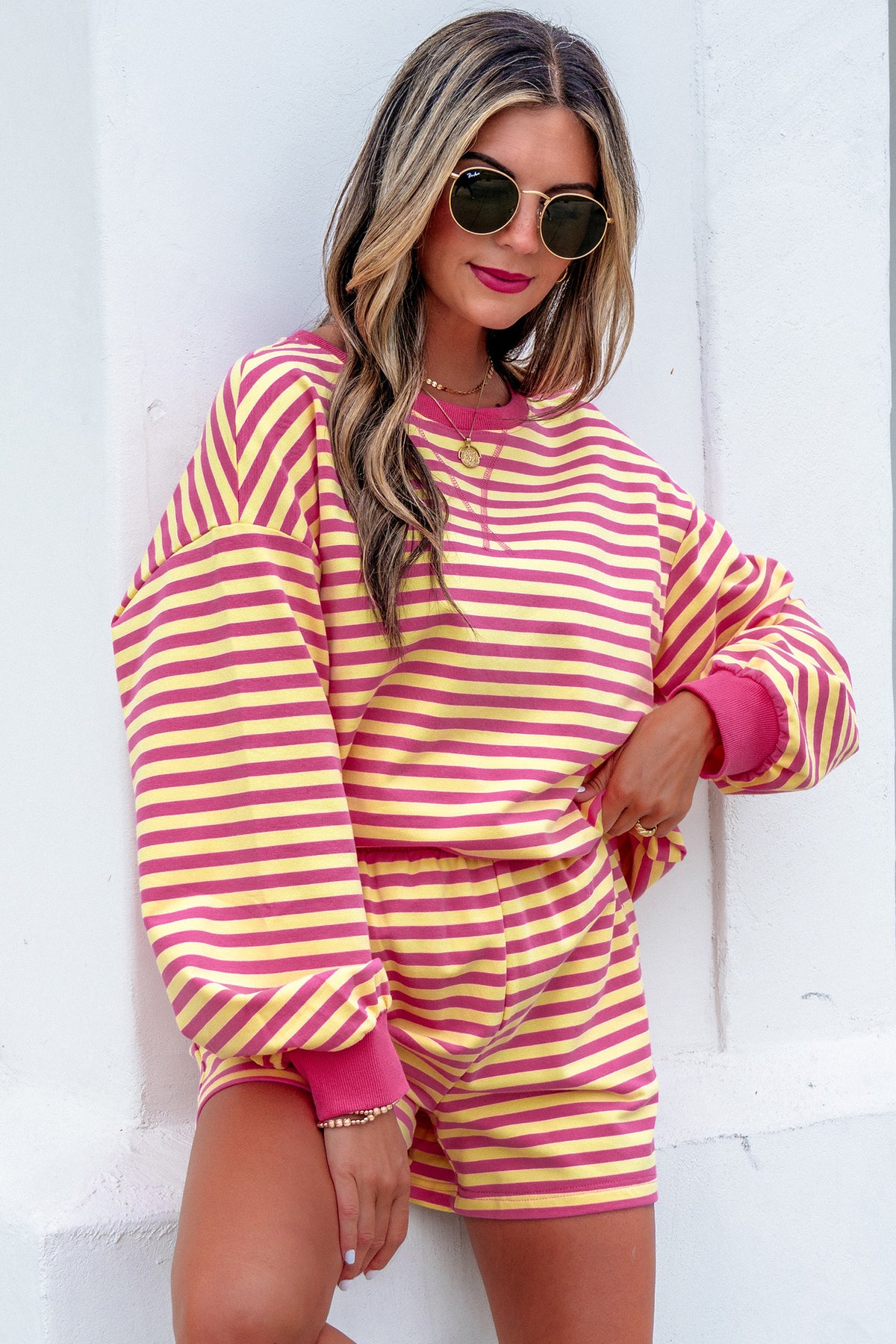 Stripe Long Sleeve Top w/ Shorts Set