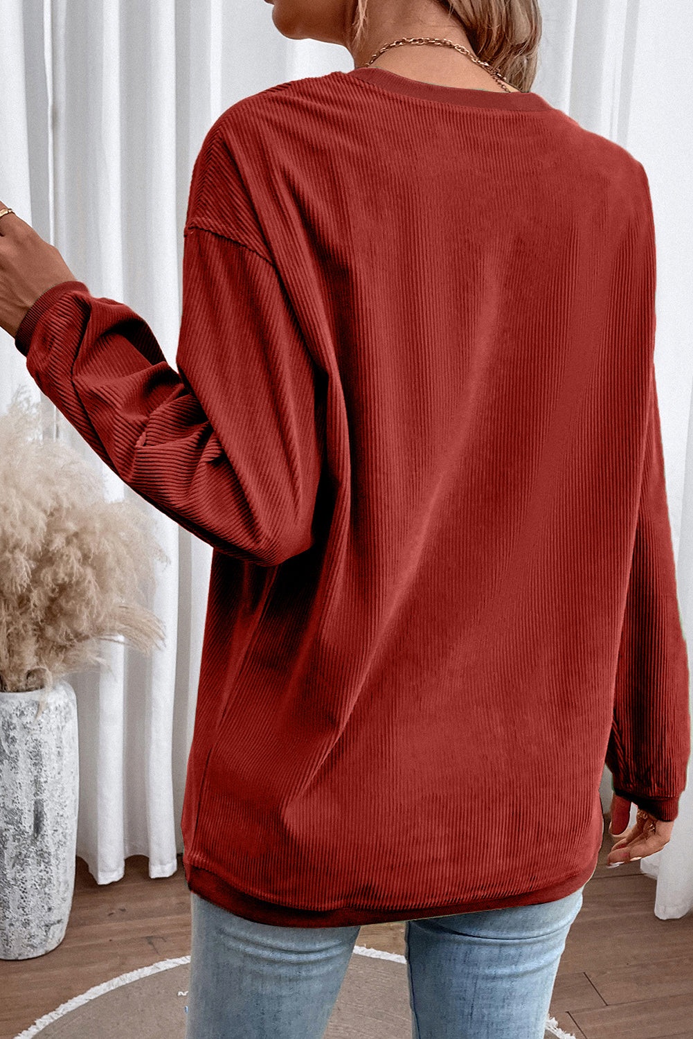 Smoke Gray Corduroy Oversized Sweatshirt
