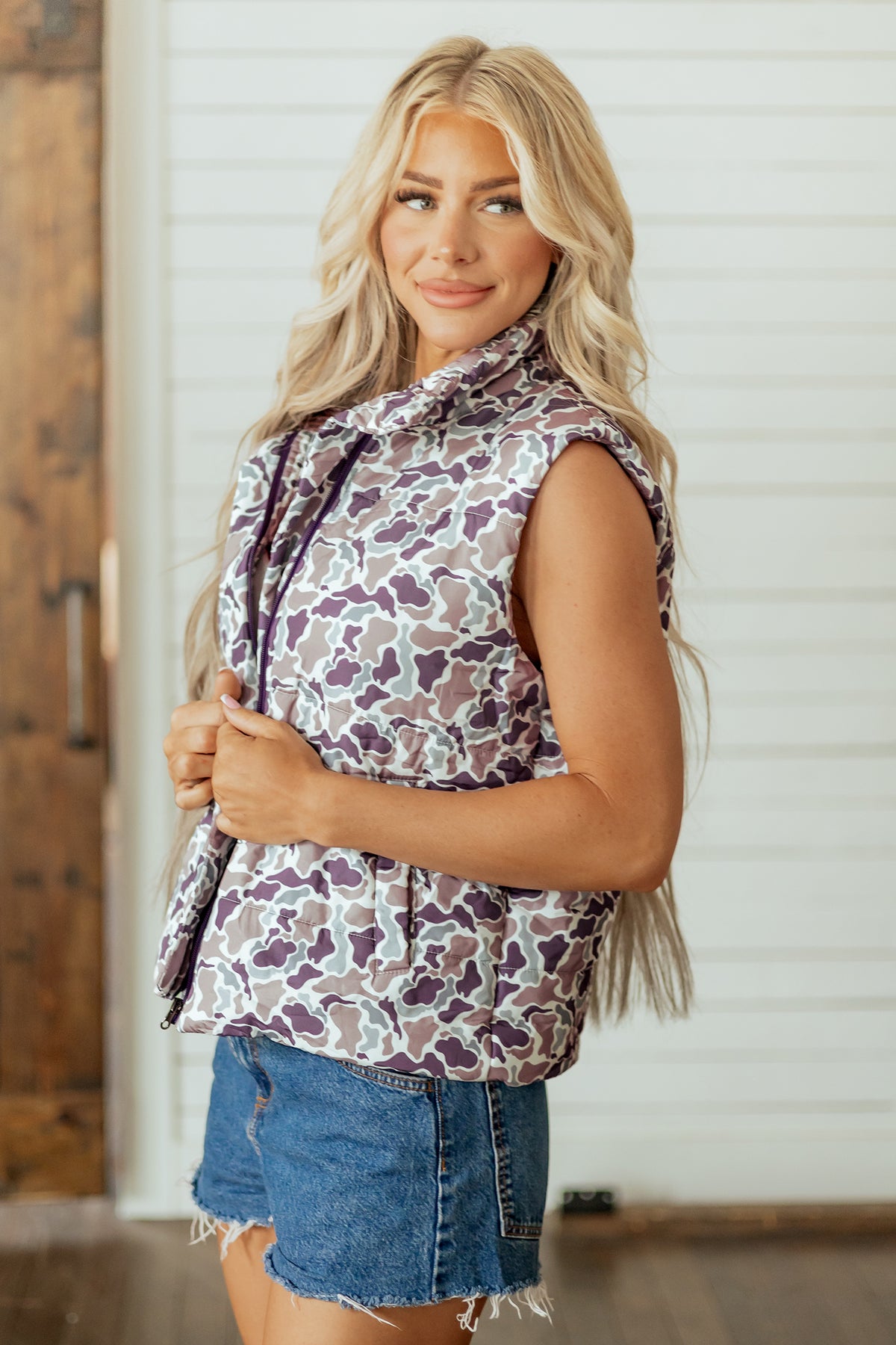 Camouflage Puffer Zip-Up Vest