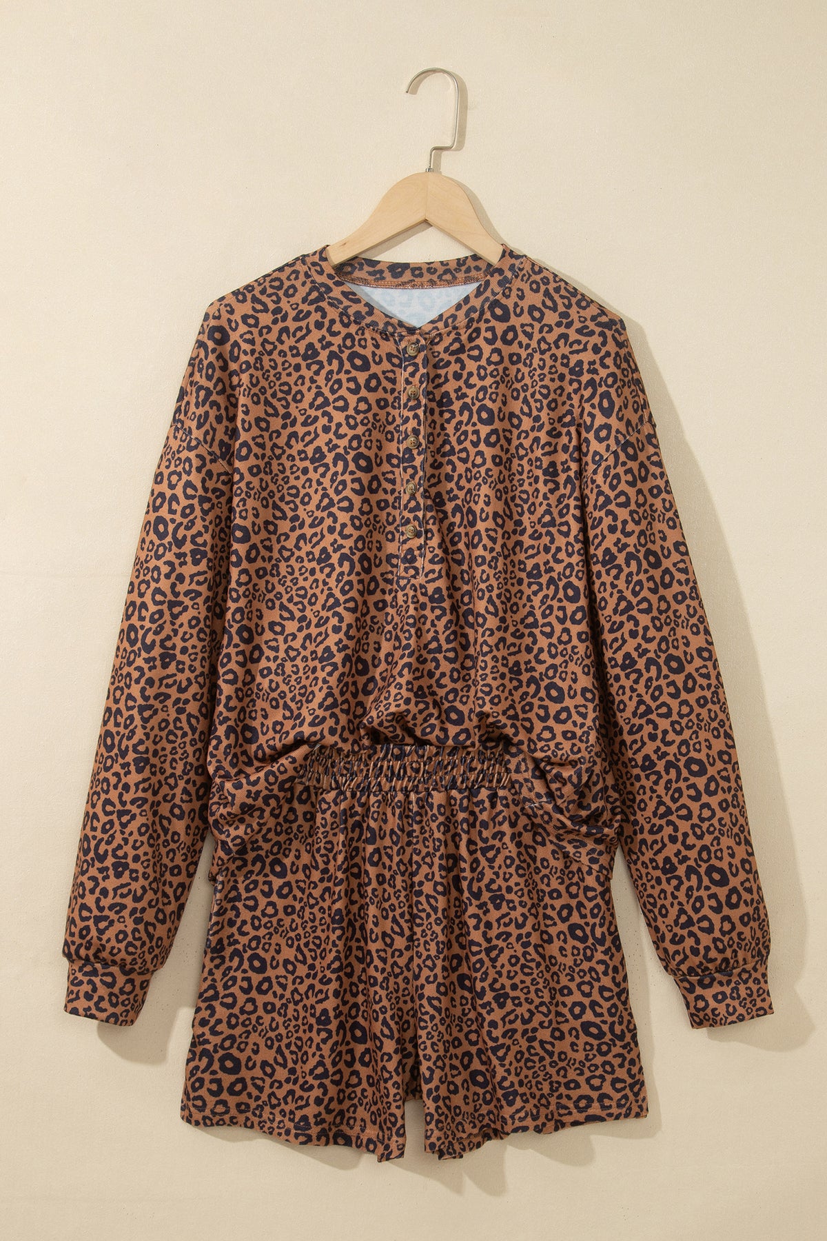 Leopard Print Henley Top w/Shorts Set