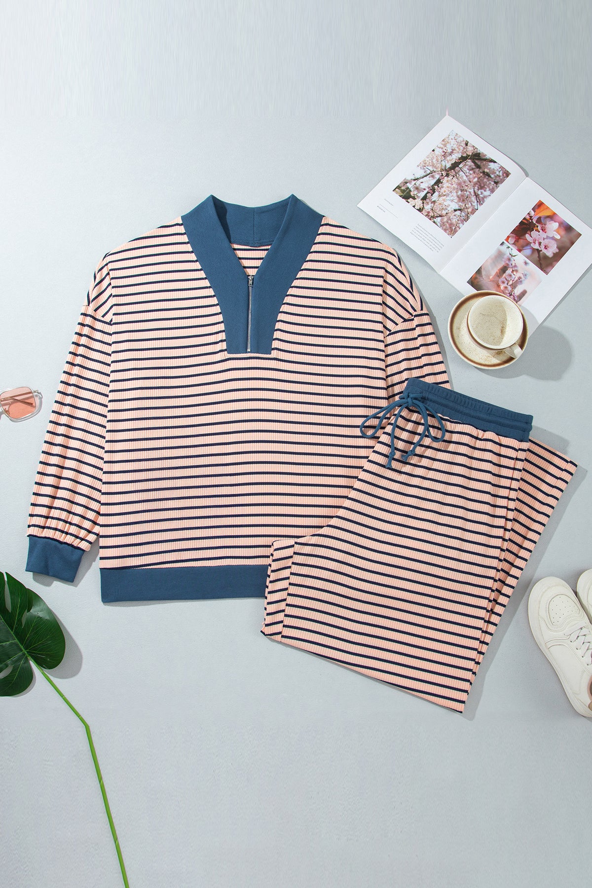 Striped Long Sleeve Plus Size Set