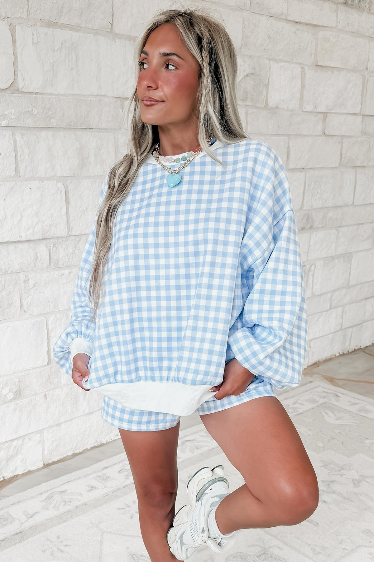 Plaid Baggy Pullover w/Shorts Set