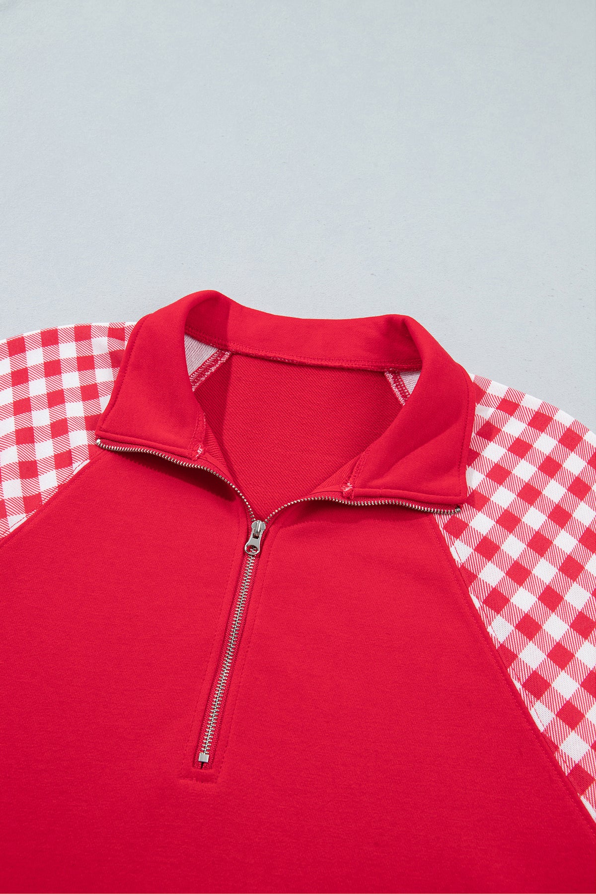Plaid Pocket Quarter Zip Sweatshirt