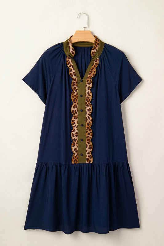 Navy Blue Leopard Tunic Dress