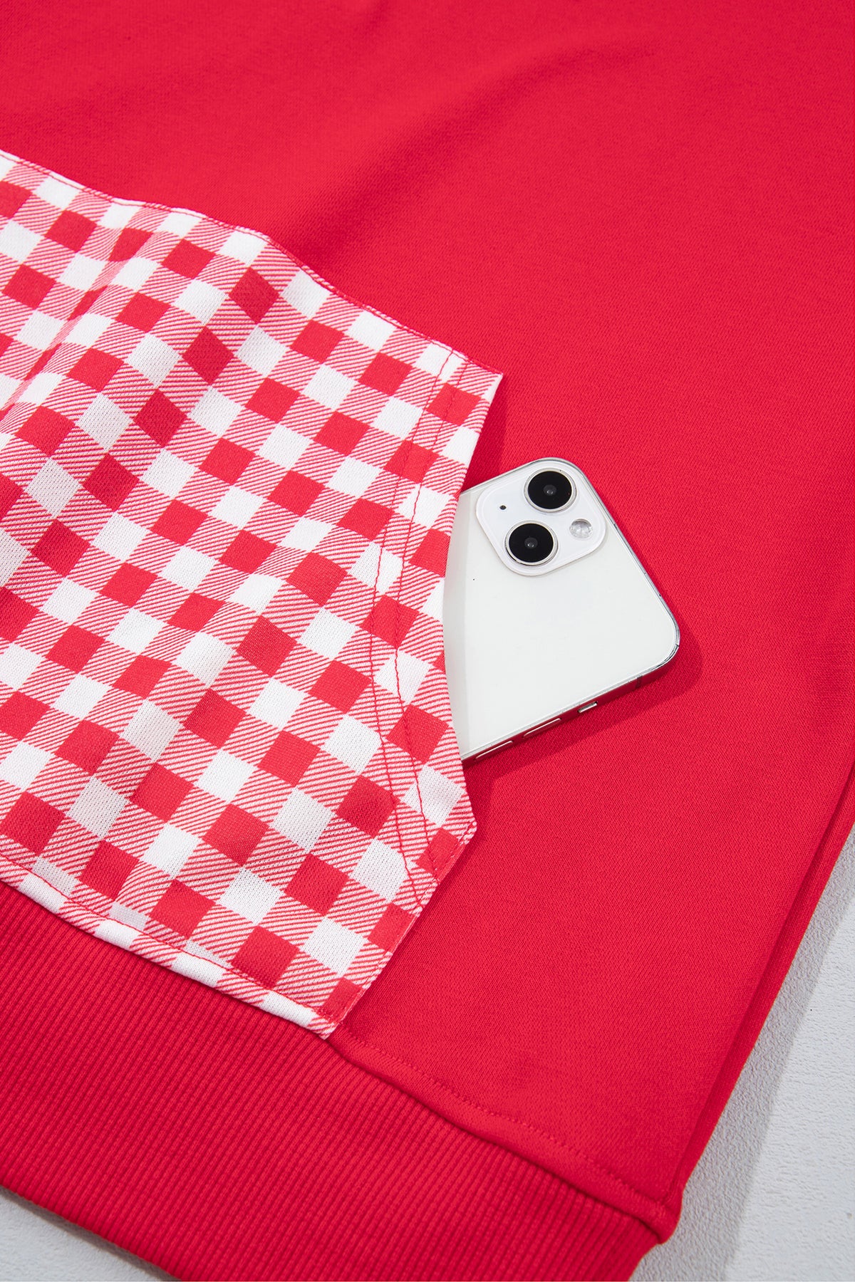 Plaid Pocket Quarter Zip Sweatshirt