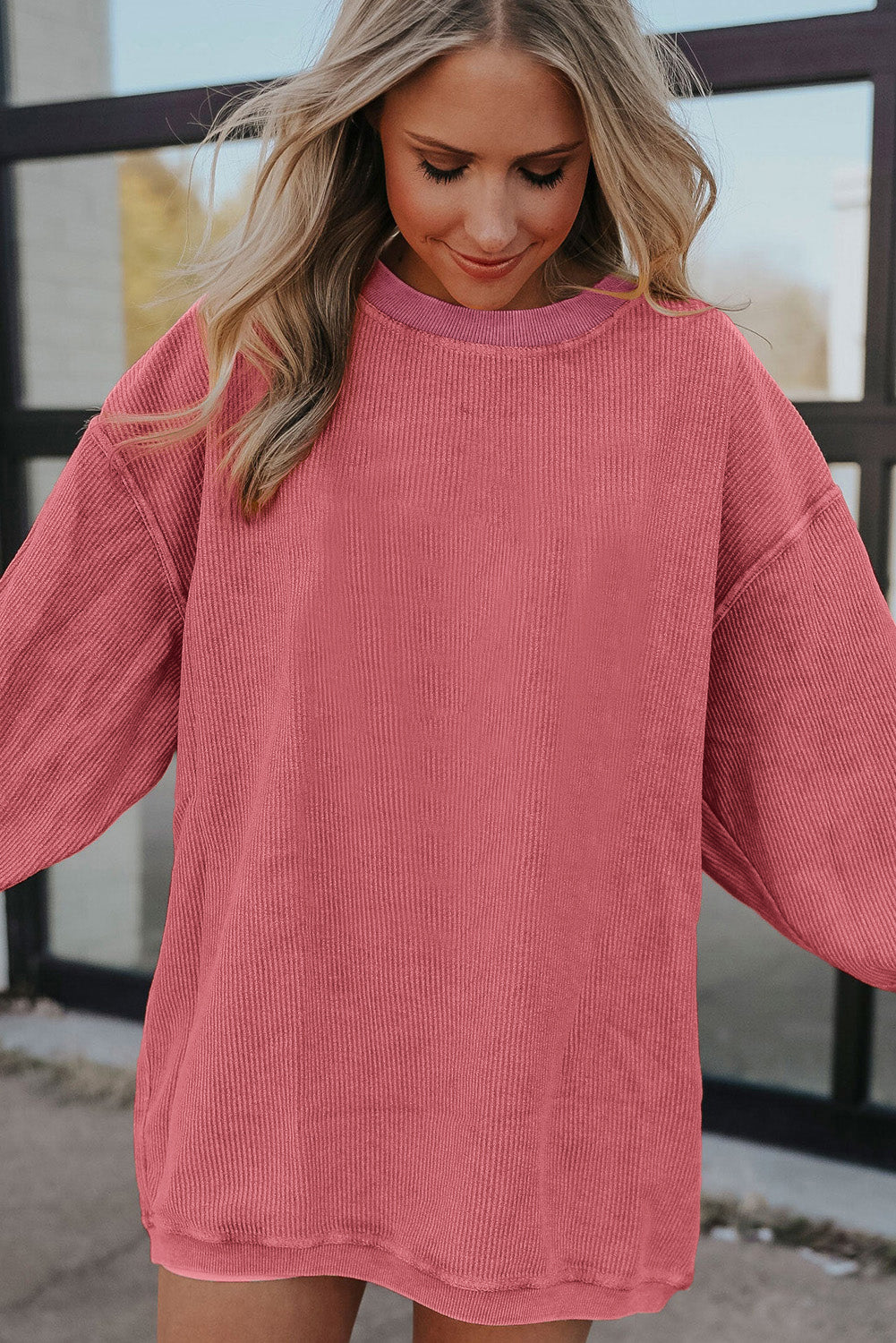 Smoke Gray Corduroy Oversized Sweatshirt