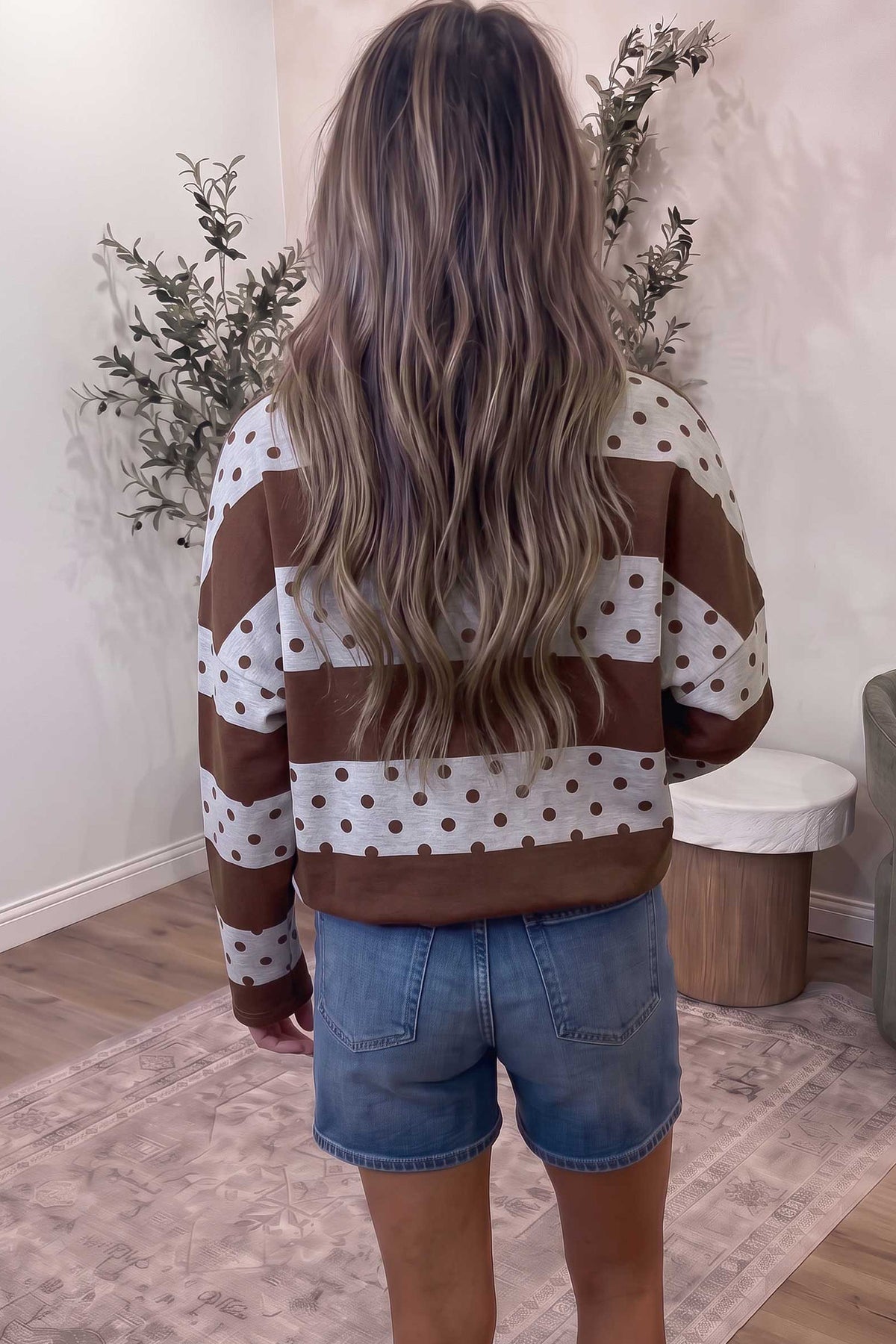 Polka Dot Quarter Zip Long Sleeve Top
