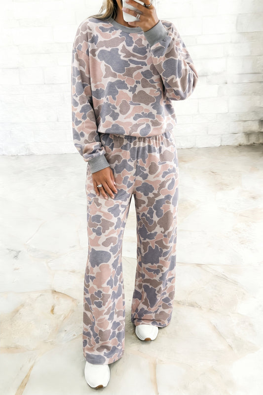 Camo Print Long Sleeve w/ Pants Set