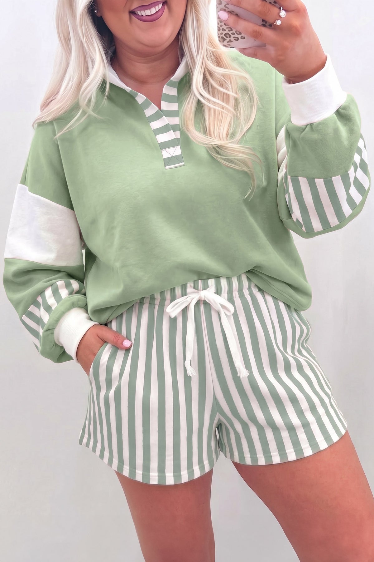 Striped Two Piece Plus Size Set