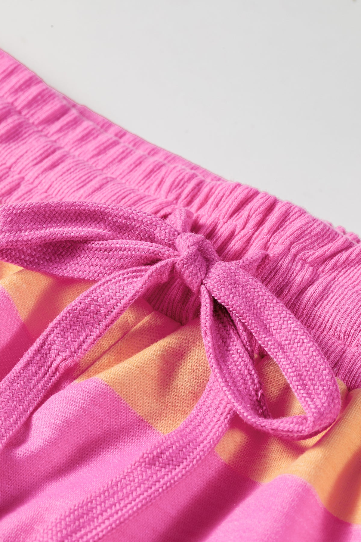 Pink Stripe Long Sleeve Drawstring w/ Shorts Set