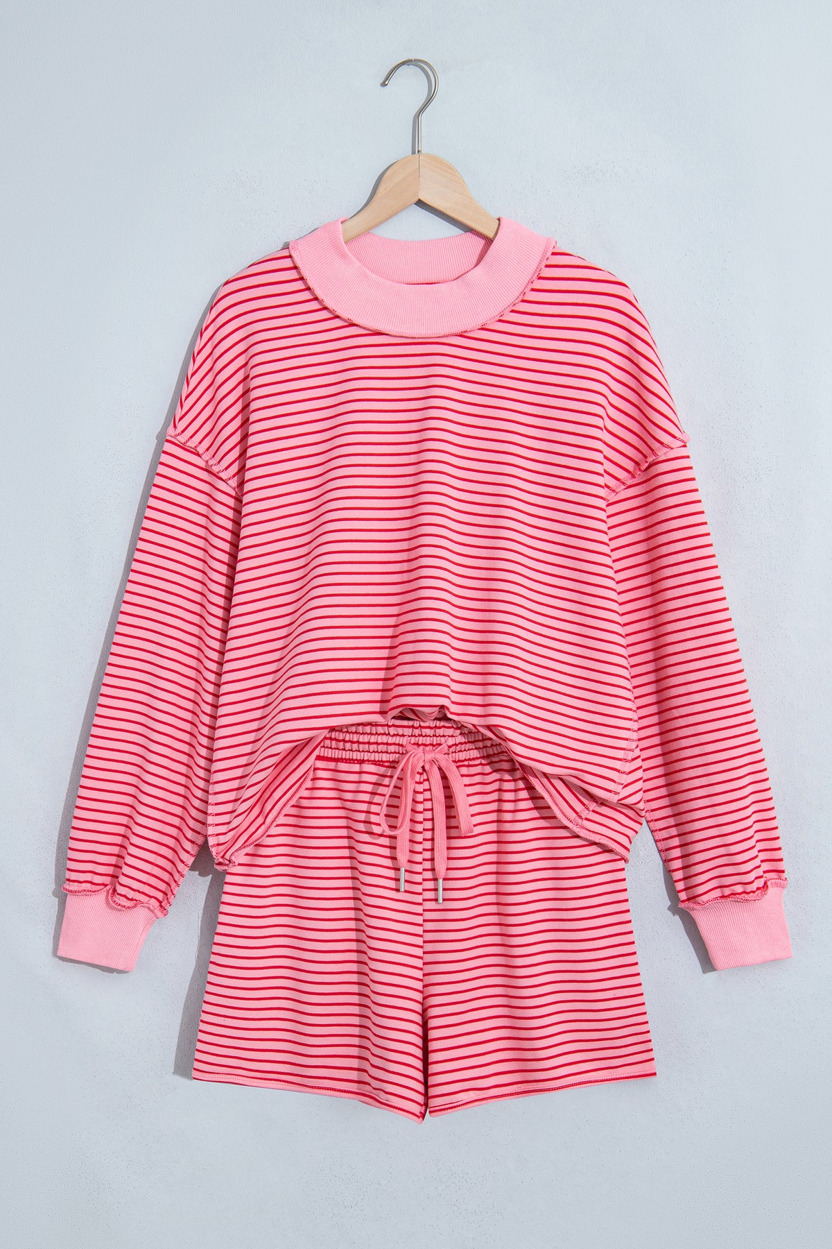 Striped Mock Neck Pullover w/ Shorts Set