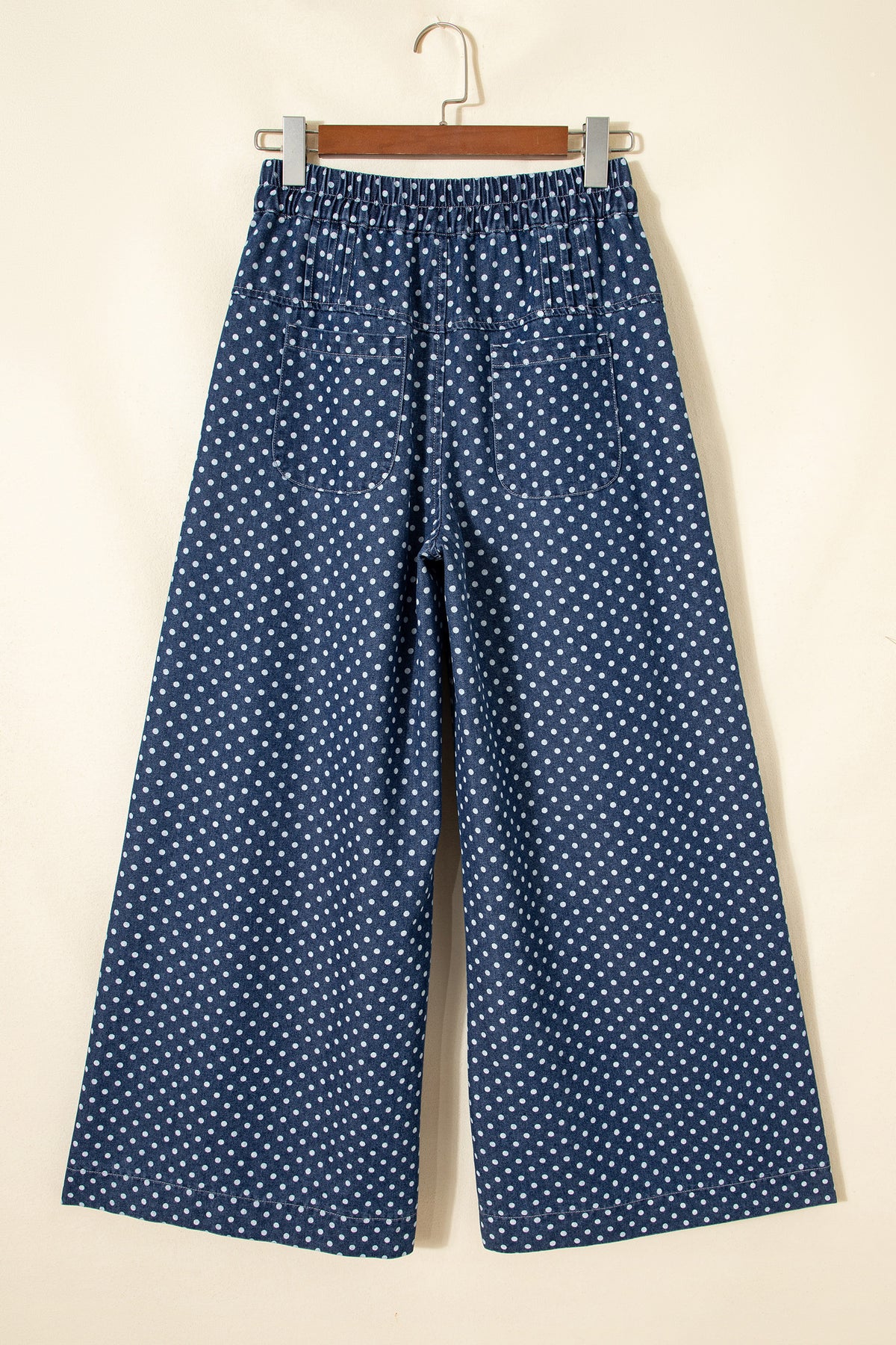 Polka Dot Button Pleated Wide Leg Jeans