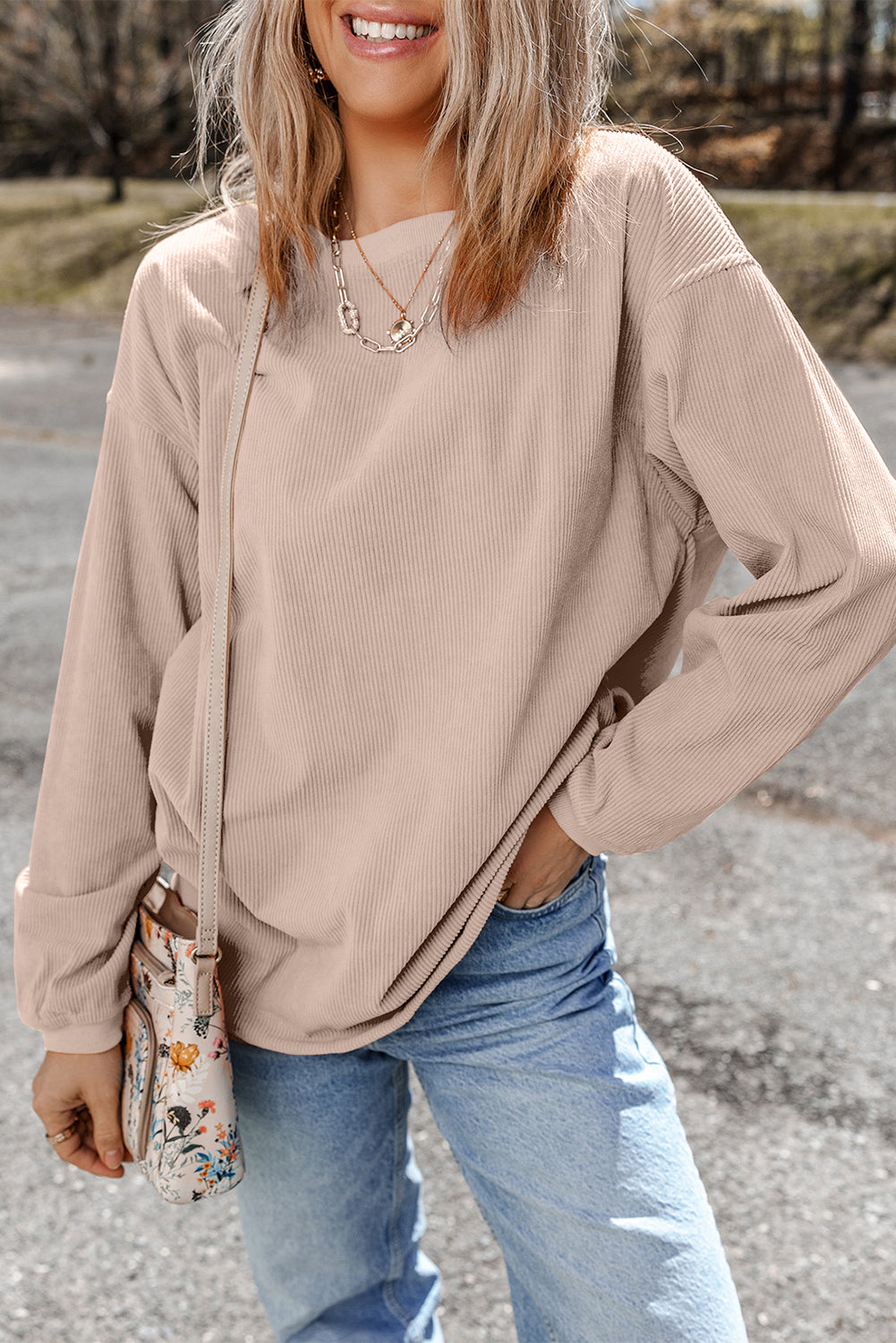 Smoke Gray Corduroy Oversized Sweatshirt