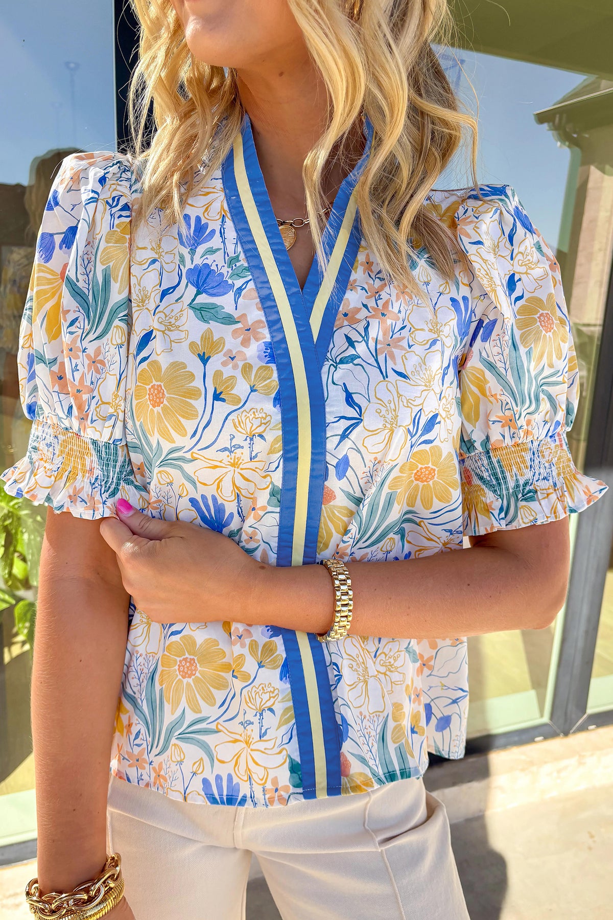 Floral Print Puff Sleeve Blouse