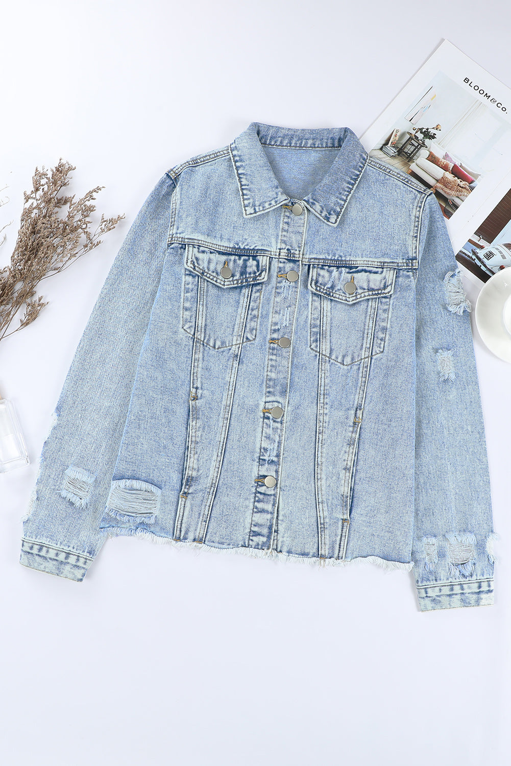 Sky Blue Distressed Denim Jacket