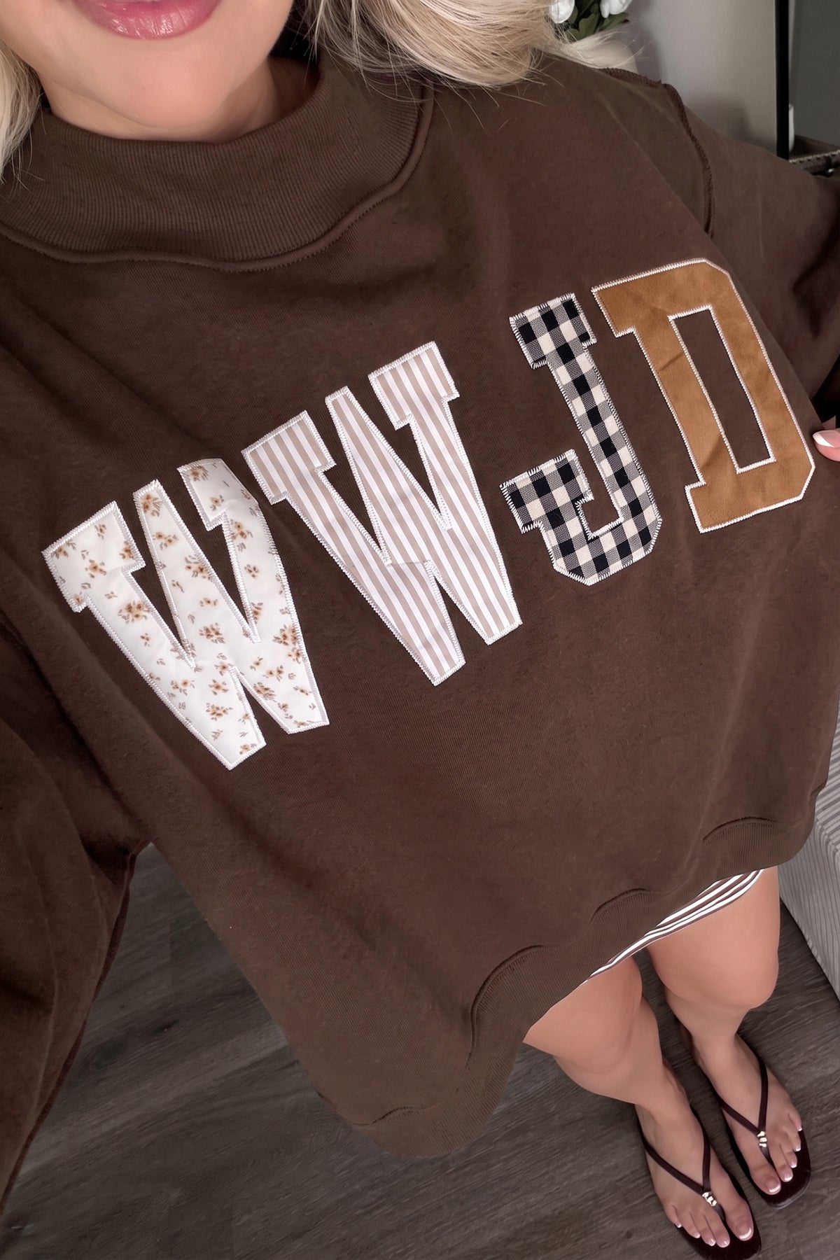 WWJD Embroidered Mock Neck Sweatshirt