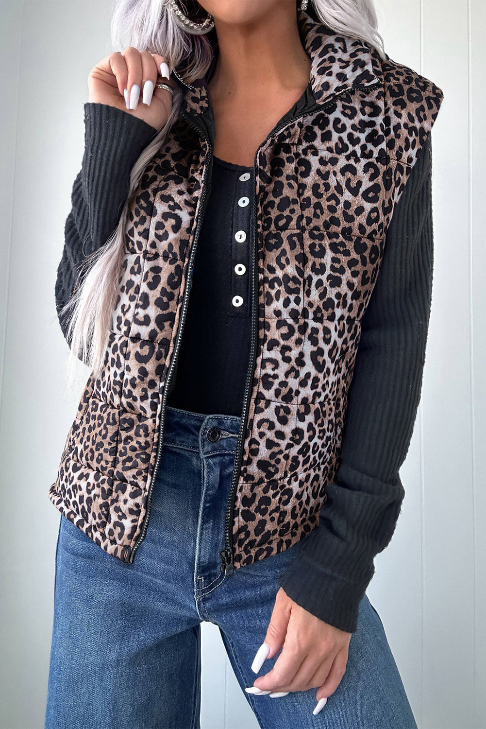 Leopard Quilted Puff Vest