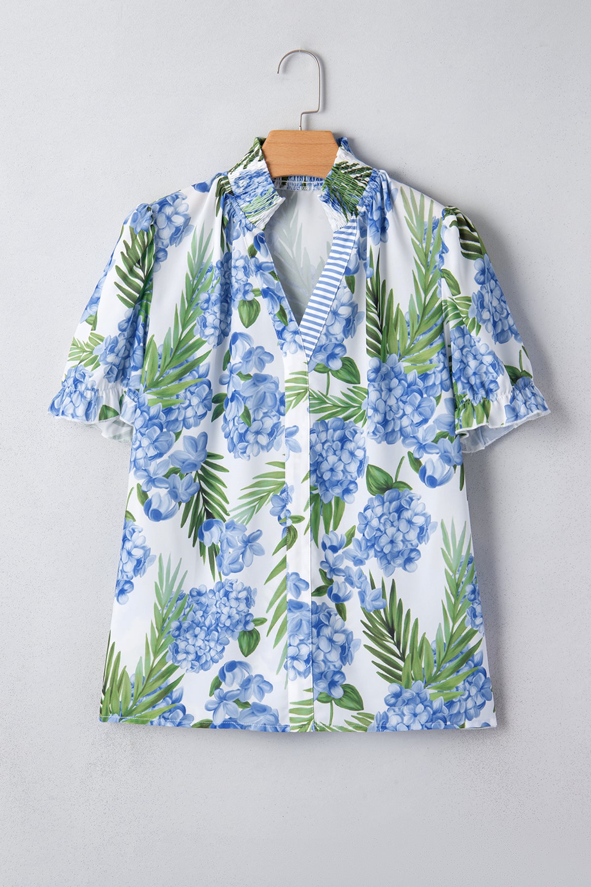 Floral Print Striped Short Sleeve Blouse
