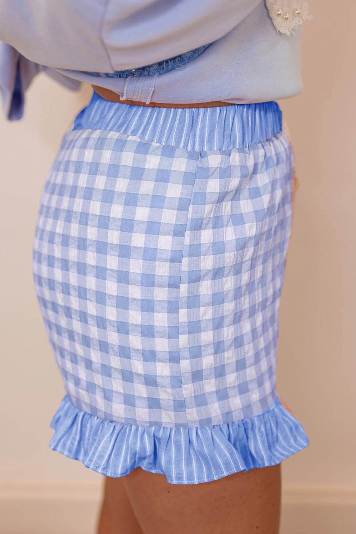 Gingham Ruffle Striped Shorts