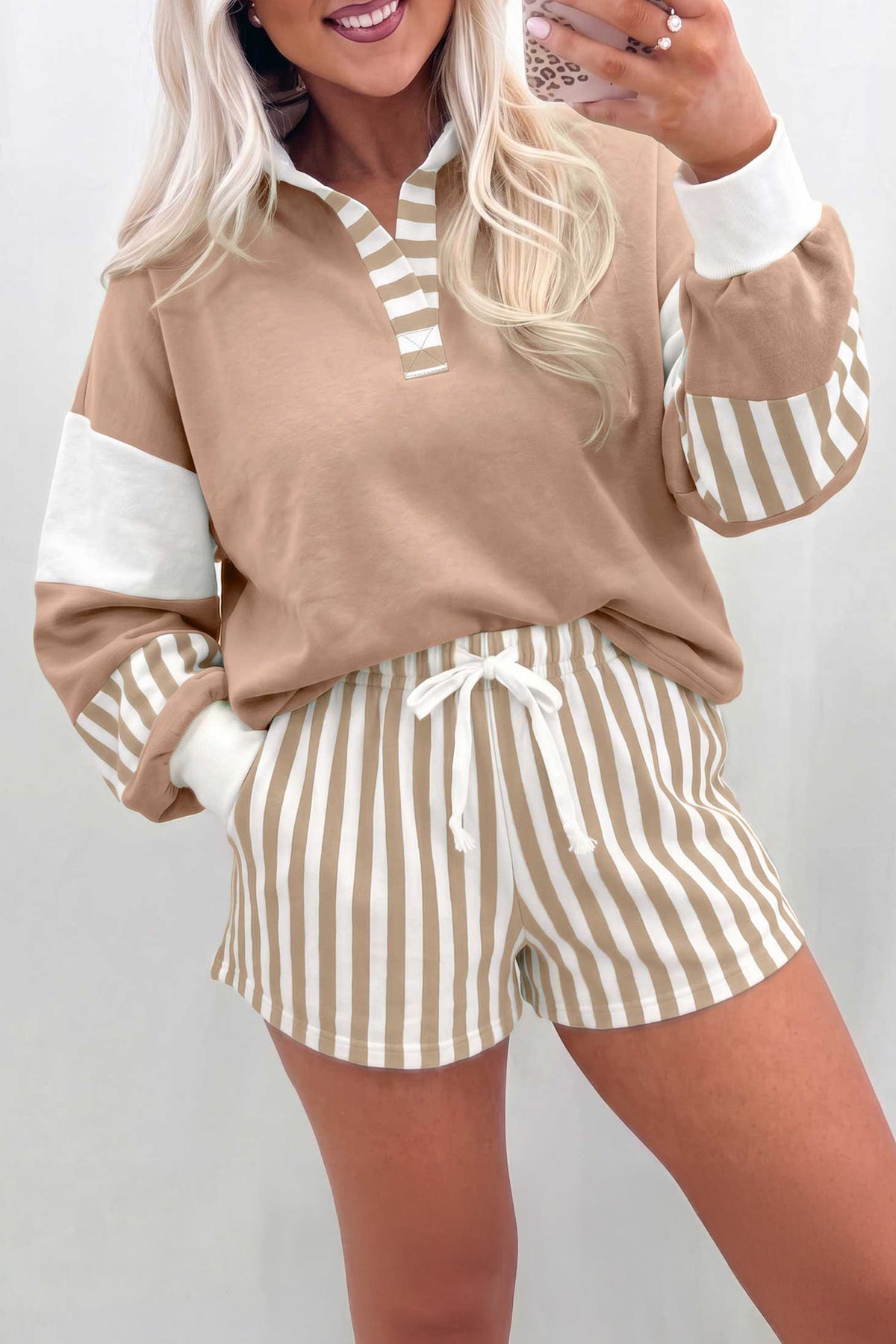 Striped Pullover Top w/Shorts Set